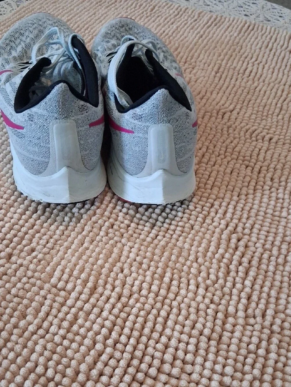 Nike Gray Athletic Running Shoes with Pink Swoosh
